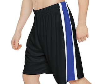 Blue Striped Men's Shorts: Elastic Waist, Team Colors
