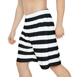 Striped Basketball Shorts: Men's Black & White Baggy Shorts
