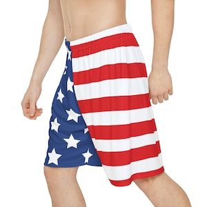 American Flag Shorts Men&#39;s USA Shorts Red White & Blue Basketball Shorts Men&#39;s Patriotic Elastic Waist Shorts MAGA Clothes Gift For Him
