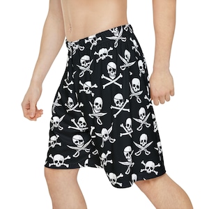Skull & Bones Shorts Men&#39;s Black And White Shorts Men&#39;s Gothic Shorts Men&#39;s Baggy Shorts Men&#39;s Skull And Crossbones Clothing