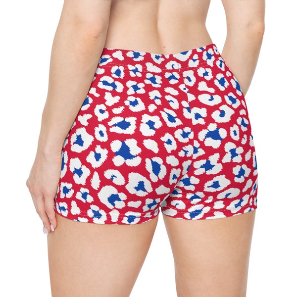 Leopard Booty Shorts Red White & Blue Booty Shorts Leopard Gym Clothes Buffalo Football Fan Shorts Matching Leopard Spandex Stretchy Shorts