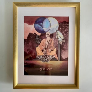 Guru Om Mantra Oracle Art Print Gold Frame