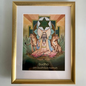 Budha Mercury Mantra Oracle Art Print Om Budhāya Namaha Gold Frame