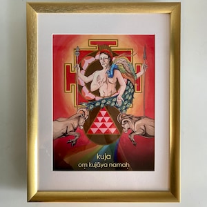 Kuja Mars Mantra Oracle Art Print Om Kujaya Namaha Gold Frame
