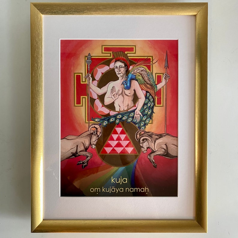 Kuja Mars Mantra Oracle Art Print Om Kujaya Namaha Gold Frame