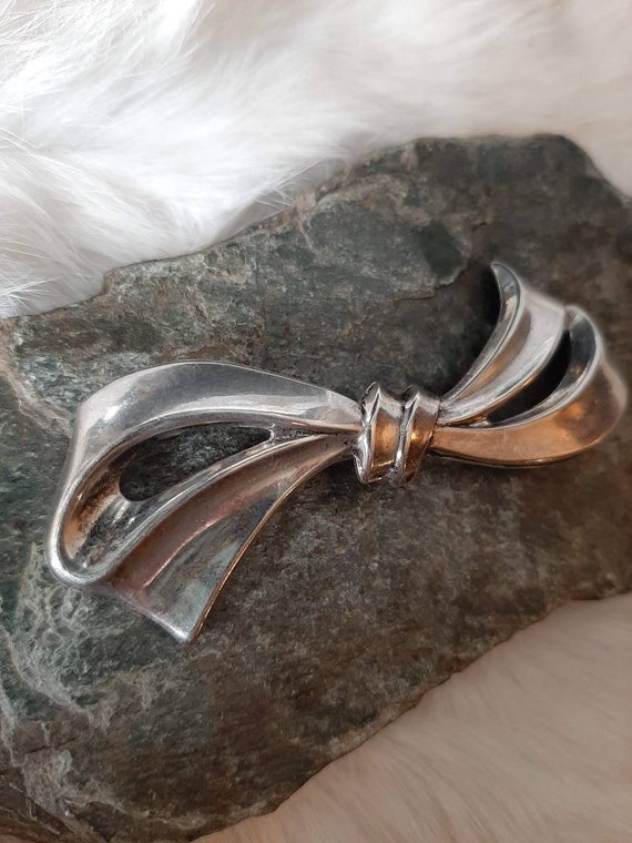 Sterling Silver Bow Pin | Silver Bow Brooch | Art 