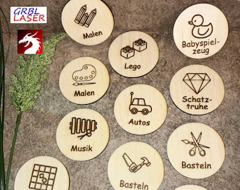 100+ Laser Cut Templates: Wooden Signs, Labels, Toy Organization Labels, Ikea Trofast Boxes, Montessori SVG AI DXF Lightburn