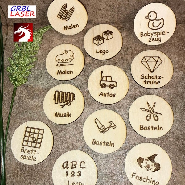 100+ Laser Cut Templates: Wooden Signs, Labels, Toy Organization Labels, Ikea Trofast Boxes, Montessori SVG AI DXF Lightburn