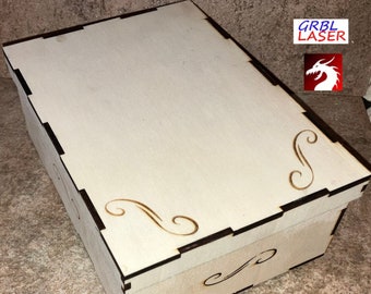Houten kist: lasergesneden sjabloon voor geschenkdoos, schuifdeksel, 2 hoogtes, houtdikte 3 mm, SVG, DXF, AI, Lightburn