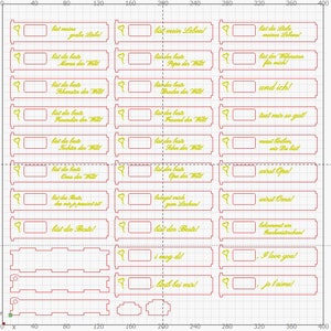 K&ouml;nnte beinhalten: Ein Blatt rotes und gelbes Papier mit ausgeschnittenen Etiketten, auf denen "bist die beste" (du bist die beste) in Deutsch steht. Die Etiketten sind mit Herzen verziert und k&ouml;nnen f&uuml;r Geschenke oder Bastelarbeiten verwendet werden.