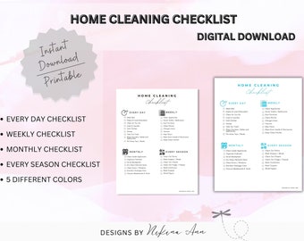 Home Cleaning Checklist Printable | Cleaning Schedule | Chores Checklist | Daily, Weekly, Monthly Cleaning Planner | Instant Download