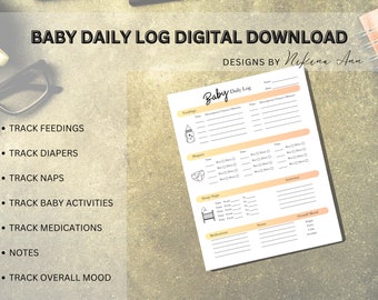 Baby Log Tracker Daily Log Newborn Log Feedings Log Doctor Visit Log Diapers Log list for Care Giver Log Infant Activity Tracker Medicine