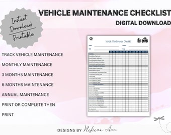 Vehicle Maintenance Checklist Printable Vehicle Maintenance Tracker Printable Vehicle Maintenance Log Car Maintenance Vehicle Records