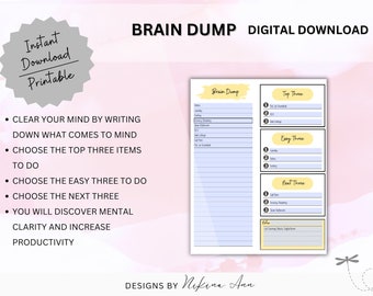 Brain Dump Printable, Thought Organizer, ADHD brain dump, Organizer, To Do List, Brain Dump Planner, Daily Planner, Weekly Planner