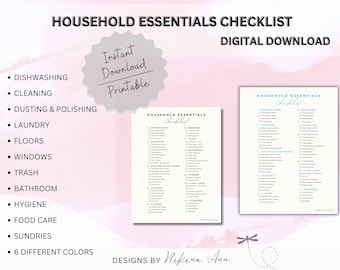 Household Essentials Checklist | House Planner | Home Management | Household Planner | Household Management Planner | Instant Download