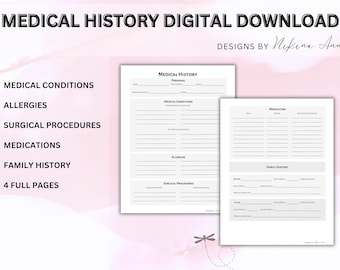 Digital Download Medical History  Family History  Prescriptions  Medical Conditions  Allergies  Surgical Procedures  Stay Organized