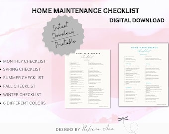 Liste de contrôle pour l'entretien de la maison | Planificateur d'entretien de la maison | Calendrier des réparations domiciliaires | Entretien annuel de la maison | Hivernage à domicile | Téléchargement instantané