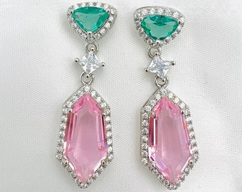 High quality Cubic Zirconia Earrings Little Mermaid color, pink and green, Disney