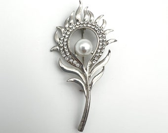 Miss Universe Mikimoto Phoenix Pin/Brooch Rhinestones, Silver color, fancy, Pageant, imitation pearl