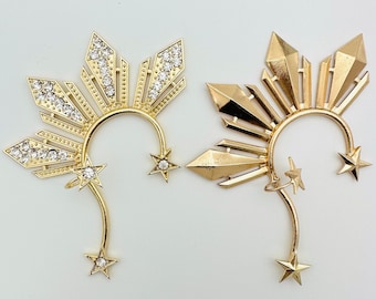 Two Gold Ear cuff Miss Universe Philippines Catriona Gray Three Stars and Sun Ear Cuff Pageant Cubic Zirconia Filipino
