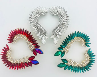 Silver, Red, Green Ear Cuff, Pageant, Rhinestones, Filipino Jewelry Philippines