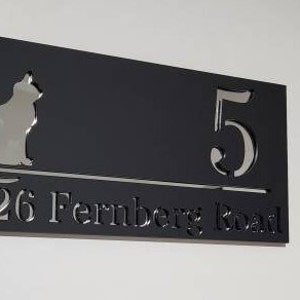 Laser Cut Cat or Dog Mirror and Black Floating House Sign | Door Plaque | Black and Mirror | Laser Cut Personalized Sign