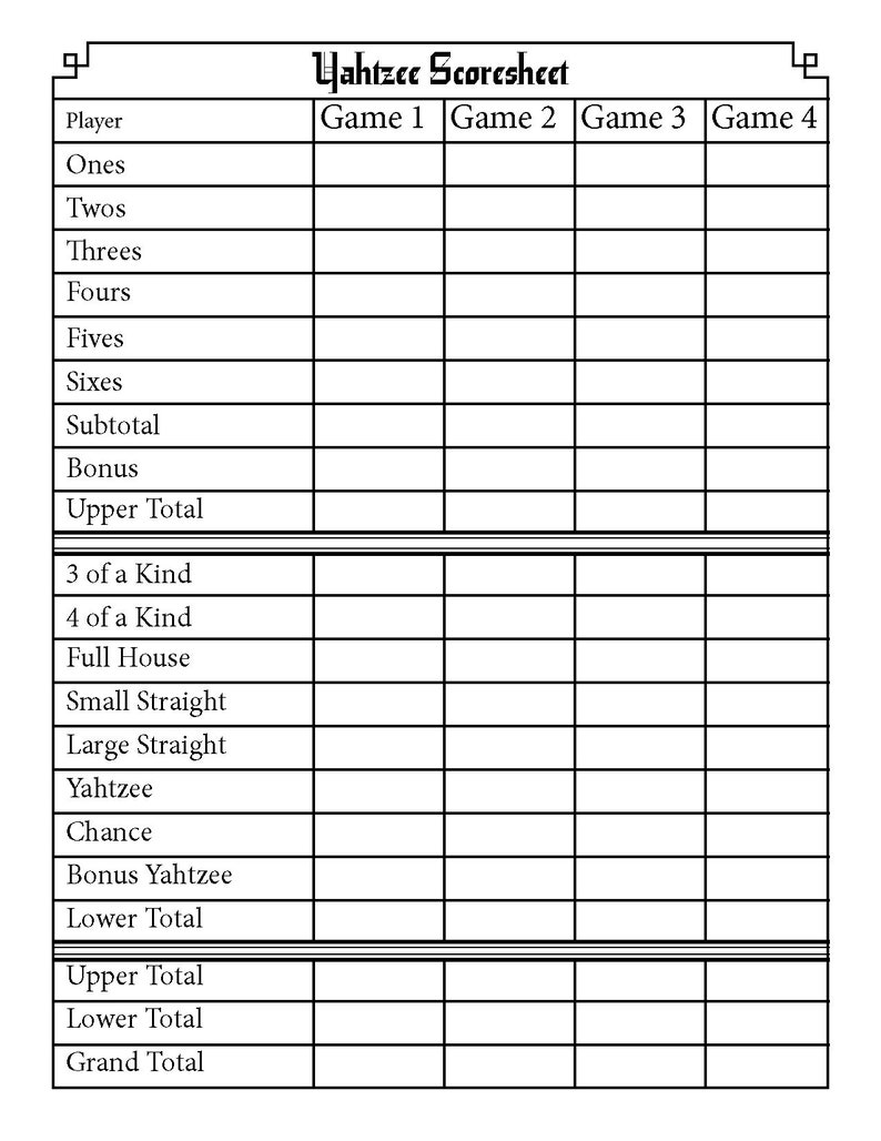 Yahtzee Score Sheets Game Points Tracking Etsy