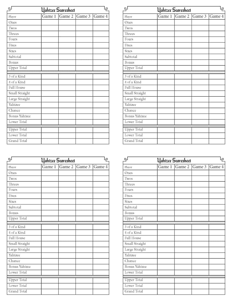 Yahtzee Score Sheets Game Points Tracking Etsy
