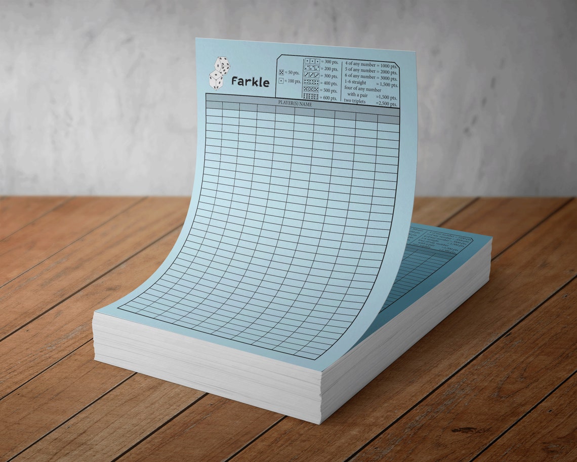 Farkle Game Sheet, Keep Score, Dice Game, Printable - Etsy