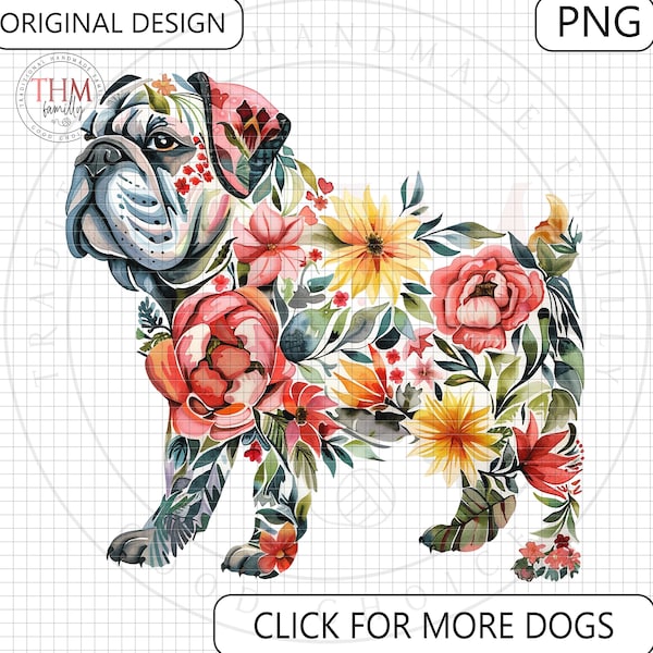 English Bulldog Floral Retro Graphic PNG/ Dog Mom Floral Png/ Funny Fur Mama PNG/ Gift for Dog Lover Happy Mother's day shirt Graphic  png.