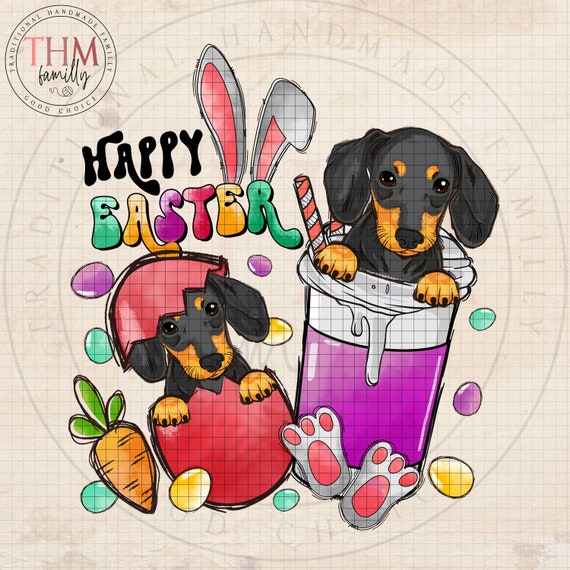 Happy Easter Black and Tan Dachshund Funny Coffee Bunny Ear Easter