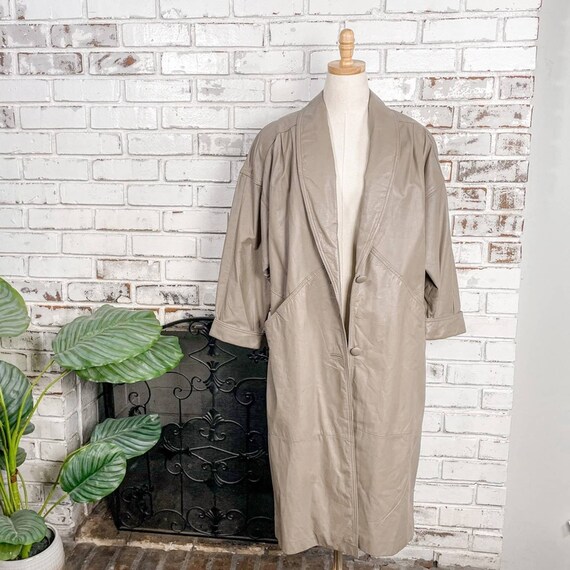 Vintage 90s Jacqueline Ferrar Beige Drop Shoulder Leather Oversized Trench Coat Etsy