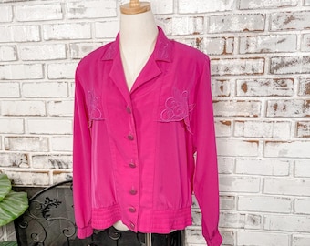 Vintage 80s Philippe Marque Bright Pink Embroidered Jacket M