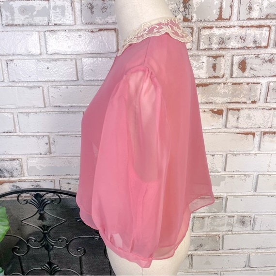 Vintage 70s Pink Sheer Bolero With Scalloped Lace… - image 8