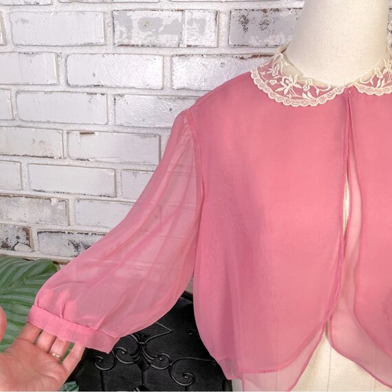 Vintage 70s Pink Sheer Bolero With Scalloped Lace… - image 3