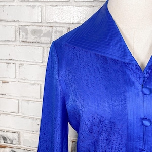 Vintage 90s Adrianna Papell Cobalt Blue Silk Two Piece Skirt Suit Set 6 image 4