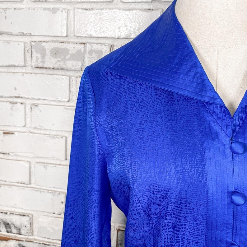 Vintage 90s Adrianna Papell Cobalt Blue Silk Two Piece Skirt Suit Set 6 image 4