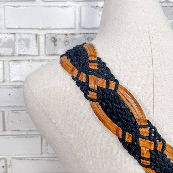 Vintage Braided Leather & Cord Bone Inlay Silver … - image 3