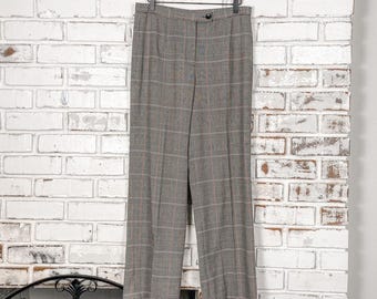 Vintage 90s Red & Black Plaid Dark Academia High Rise Wide Leg Trouser Plant 10