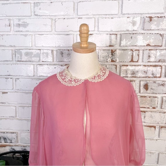 Vintage 70s Pink Sheer Bolero With Scalloped Lace… - image 2