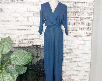 Vintage 80s Rabbit Rabbit Rabbit Multi Blue Knit V-neck Jumpsuit 6