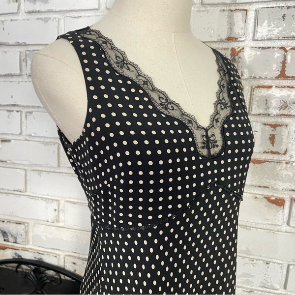 Silk Lace Polka Dot 90s Y2K Black Cream Romantic Classic Date Night Mini Dress