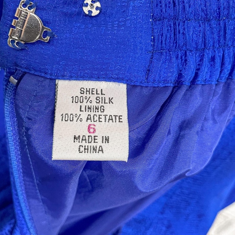 Vintage 90s Adrianna Papell Cobalt Blue Silk Two Piece Skirt Suit Set 6 image 9