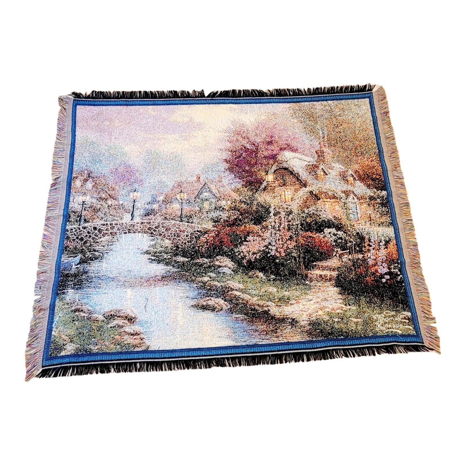光の画家トーマスキンケードヴィンテージラグマット 雪景色 冬の風景 タペストリー Thomas kinkade lighted tapestry - Etsy 日本