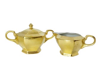 Vintage Gold Ton deutsche Porzellan Zucker und Milchkännchen Set