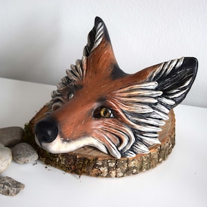 Máscara de pared hecha a mano - Máscara de zorro hecha a mano Máscara de pared Máscara de zorro / acrílico de arcilla de papel
