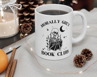 Tazza Morally Grey Book Club / Regalo per lettori di romanzi dark / Tazza da caffè con scheletro gotico / Tazza BookTok per amanti della pornografia