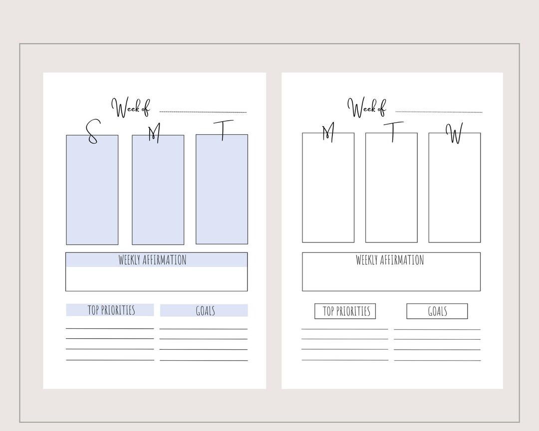 Weekly Planner, Weekly Printable Calendar, PDF A4 A5 Letter, Weekly ...
