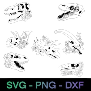 7 floral and succulent dinosaur skulls cutting files