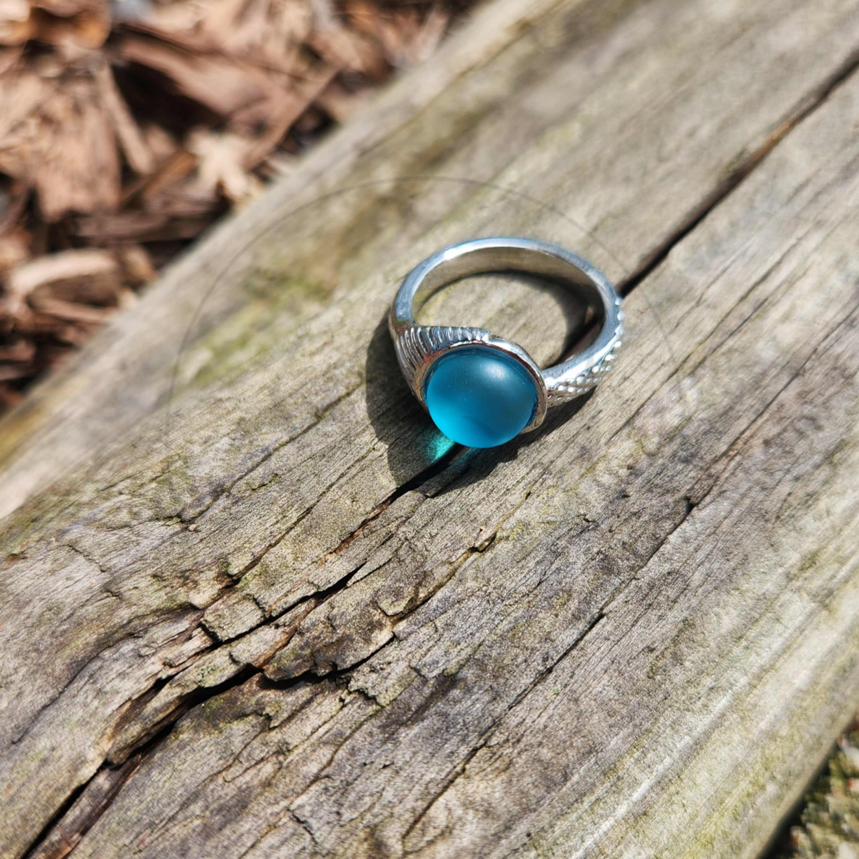 NEW 8mm Turquoise Tiger-Eye The Real Mako Mermaid Ring Sterling Silver 925  + Shell Box! size 4 to 10 Is…